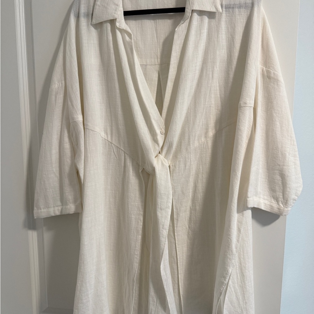 Zara White Longline Knotted Tie-Front Blouse - Picture 2 of 8